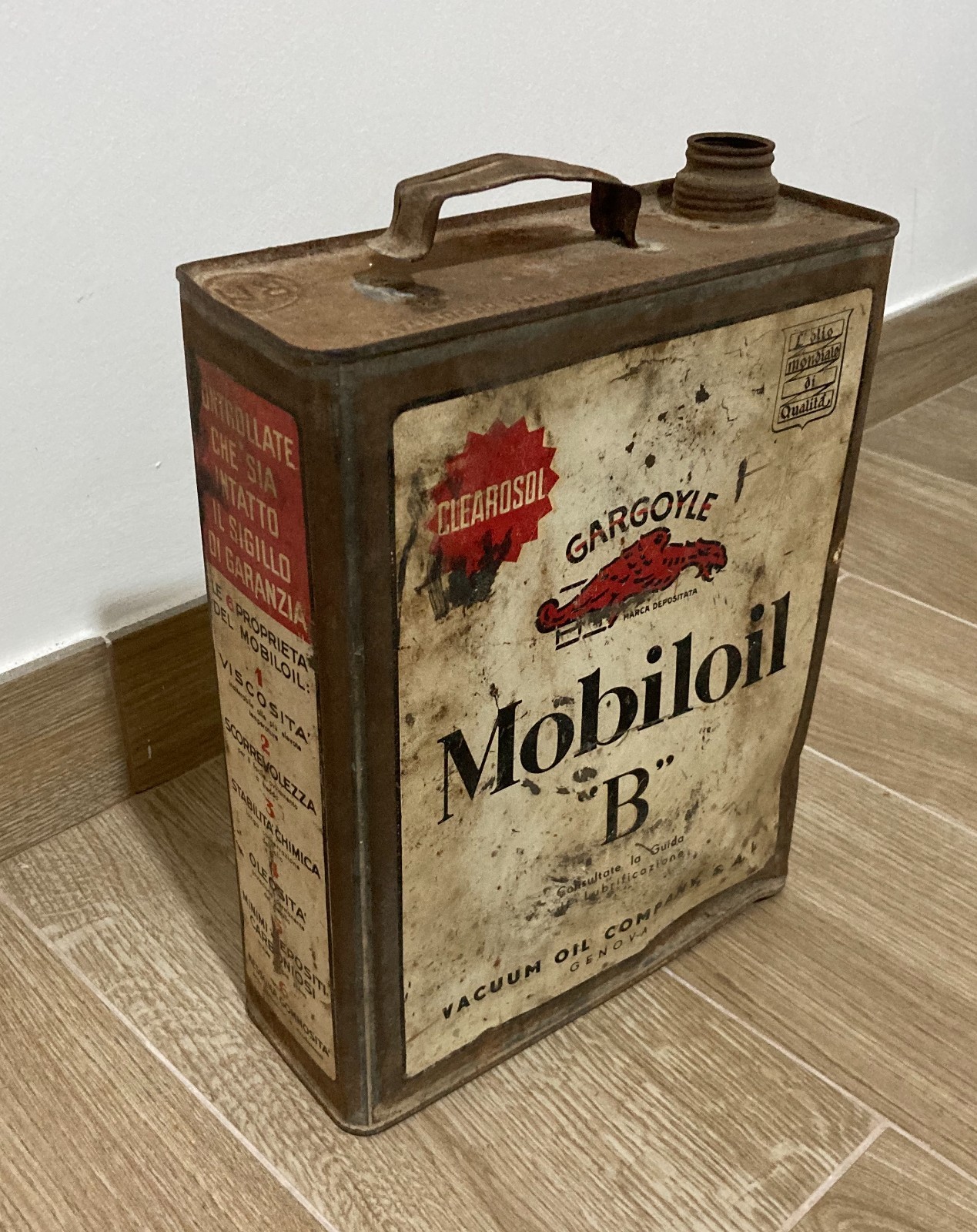 Motori, Lubrificanti: Mobiloil "B", Genova, Vacuum Oil Company. Latta Pubblicitaria.