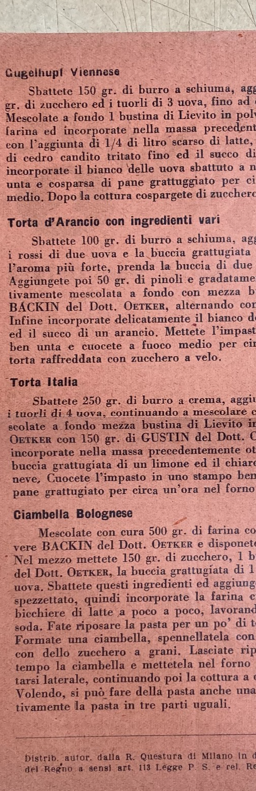 Alimentazione, Cucina, Lievito Backin, Dr. Oetker, Volantino Pubblicitario, Ricette