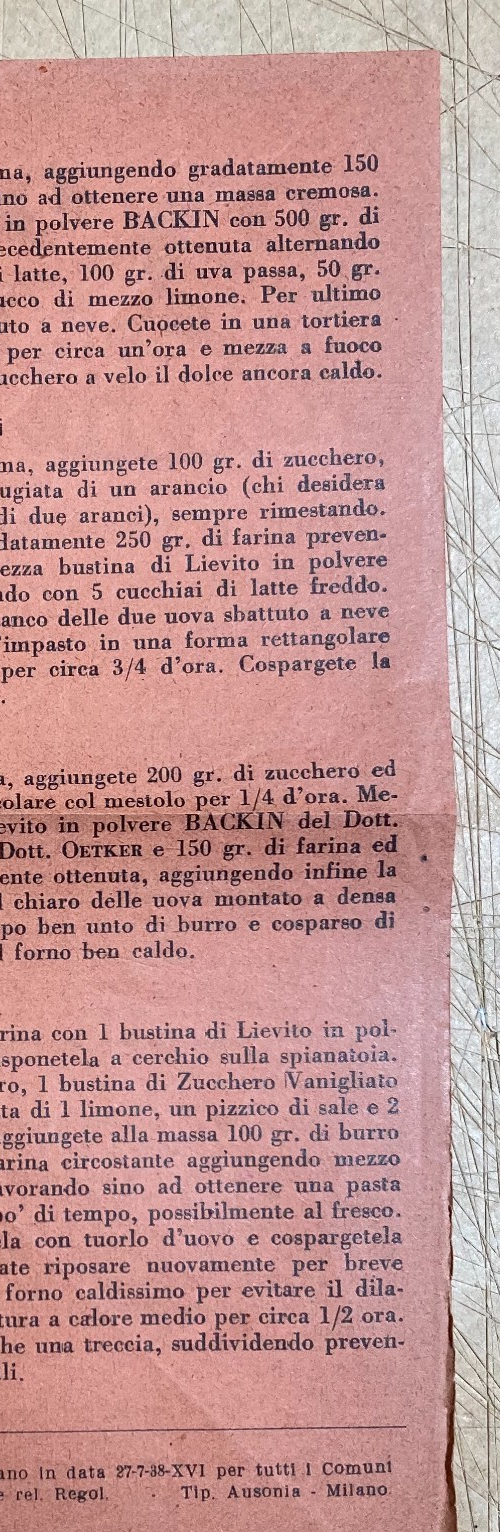 Alimentazione, Cucina, Lievito Backin, Dr. Oetker, Volantino Pubblicitario, Ricette