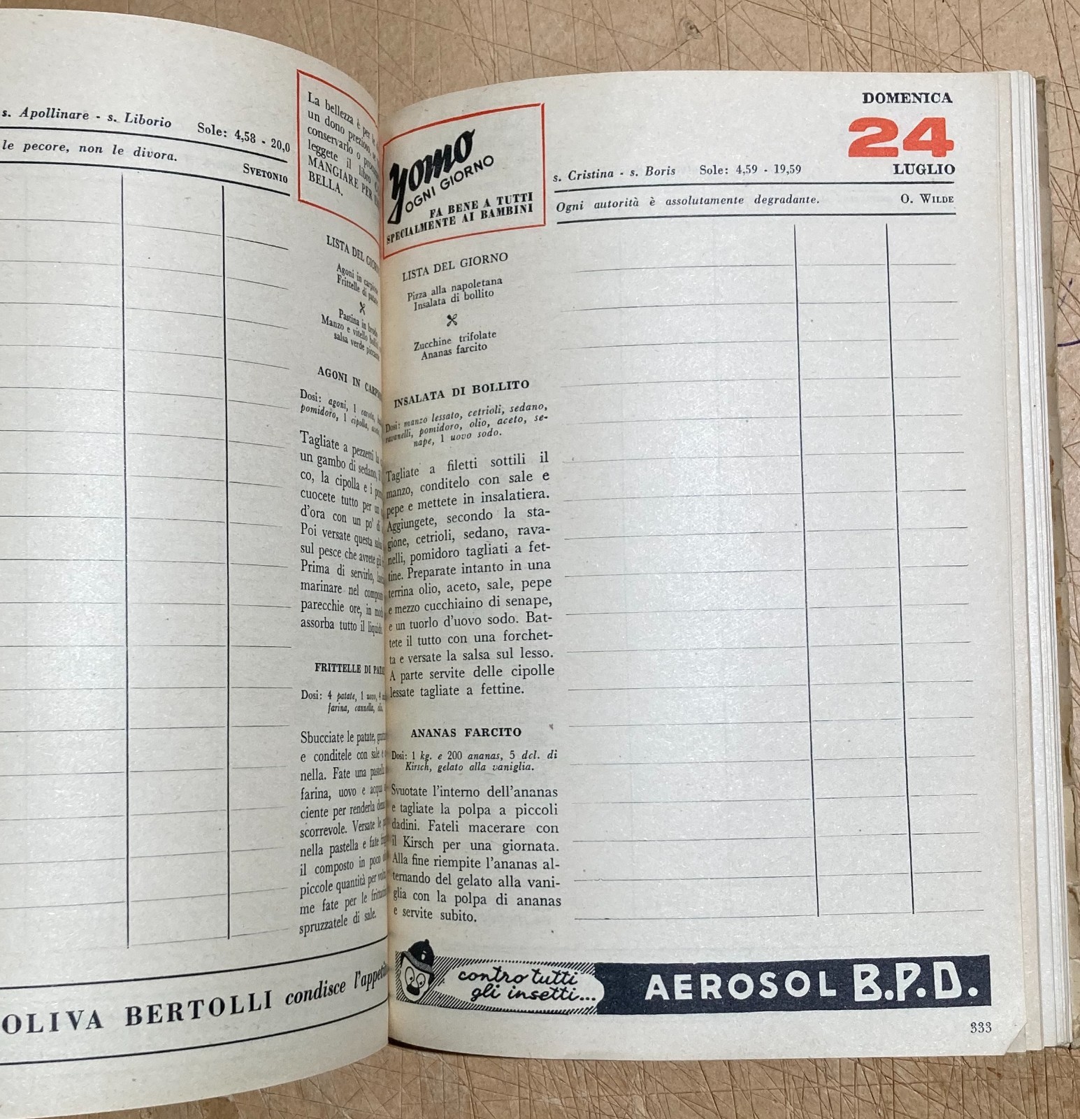 Libro Di Casa 1955: Agenda Di Casa, Cucina E Pubblicità Illustrata Da Gruau