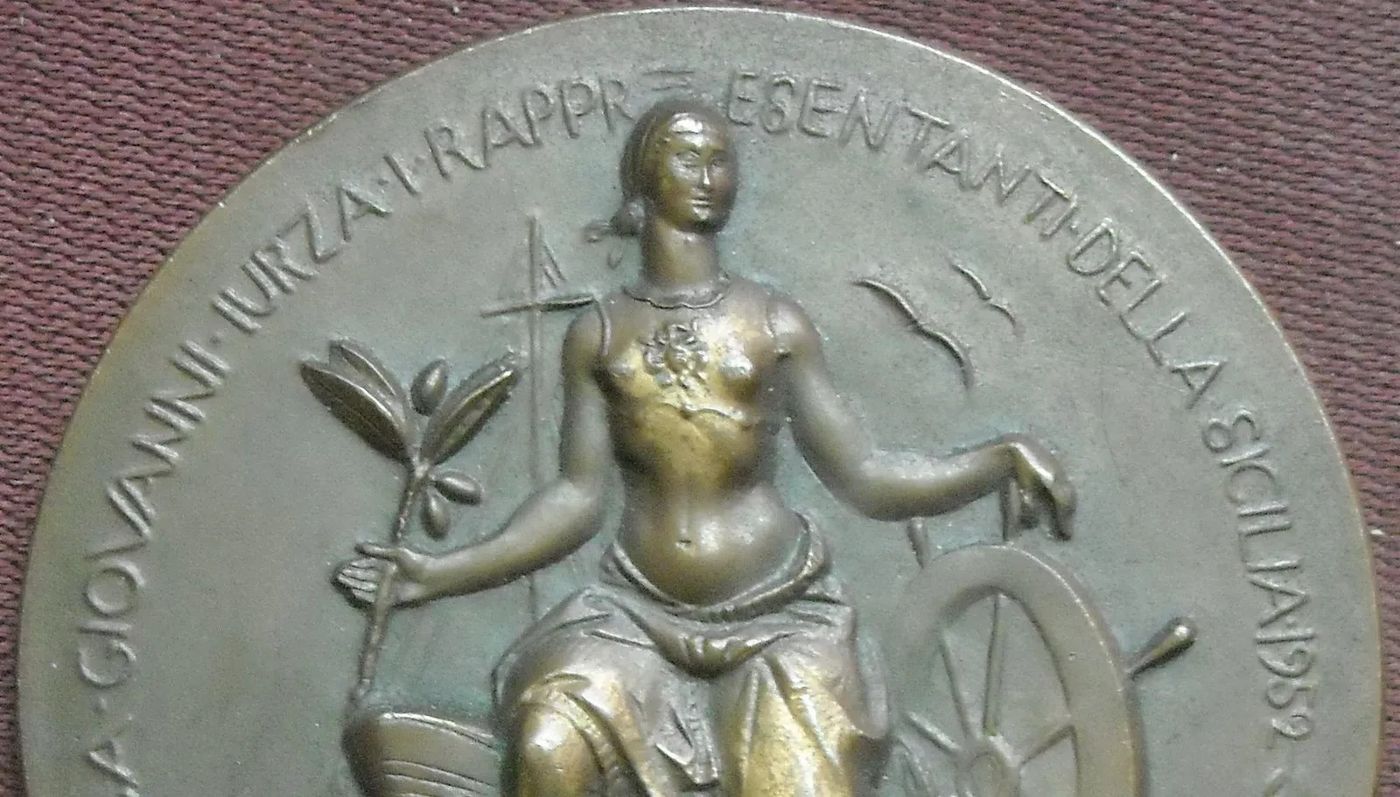 Sicilia, Industria E Navigazione: Giovanni Iurza. Allegoria Scultorea Di Filippo Sgarlata, 1952