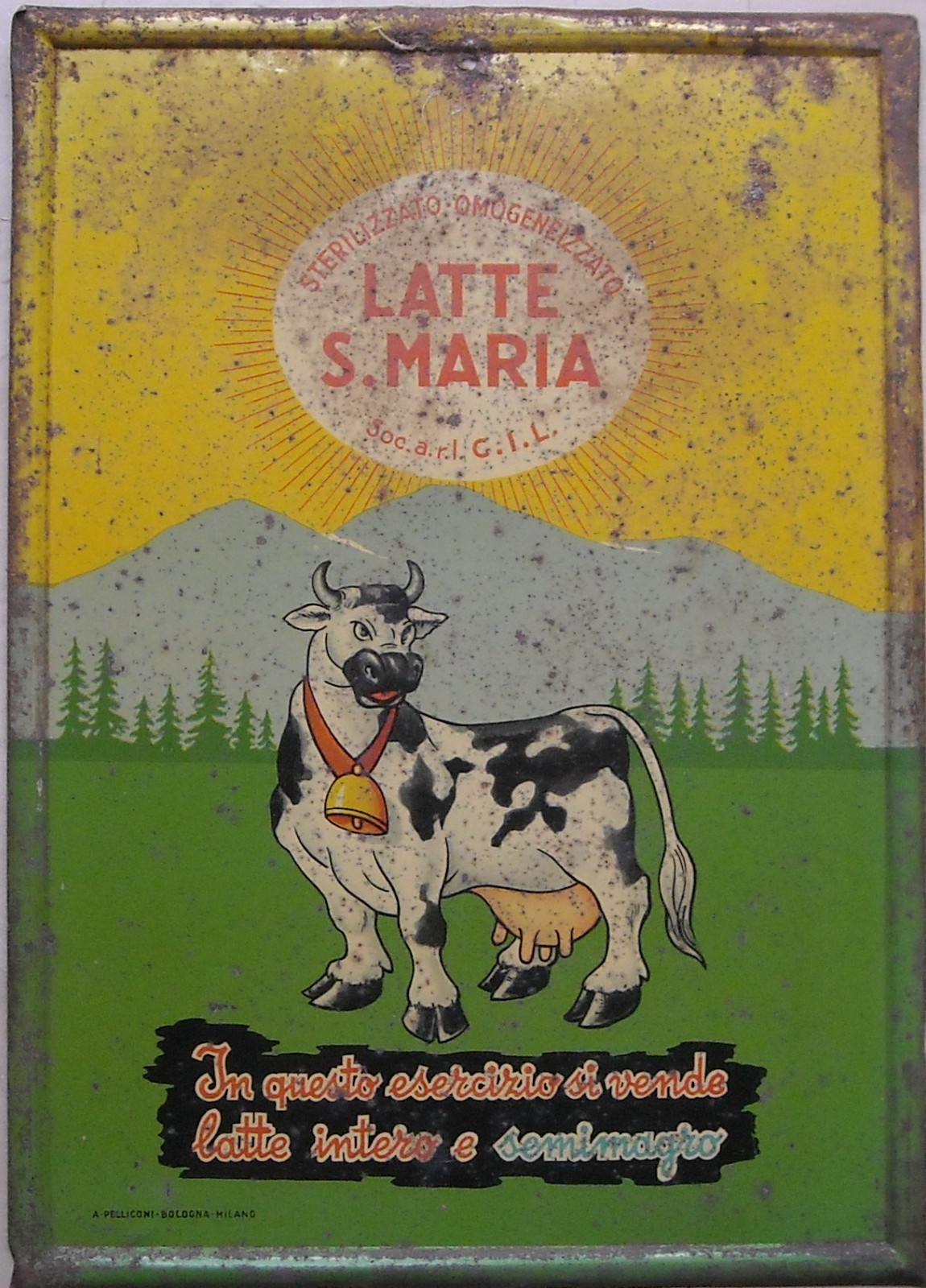 Caseificio Latte S. Maria: Targa Pubblicitaria In Latta, Edizione Pelliconi, Bologna