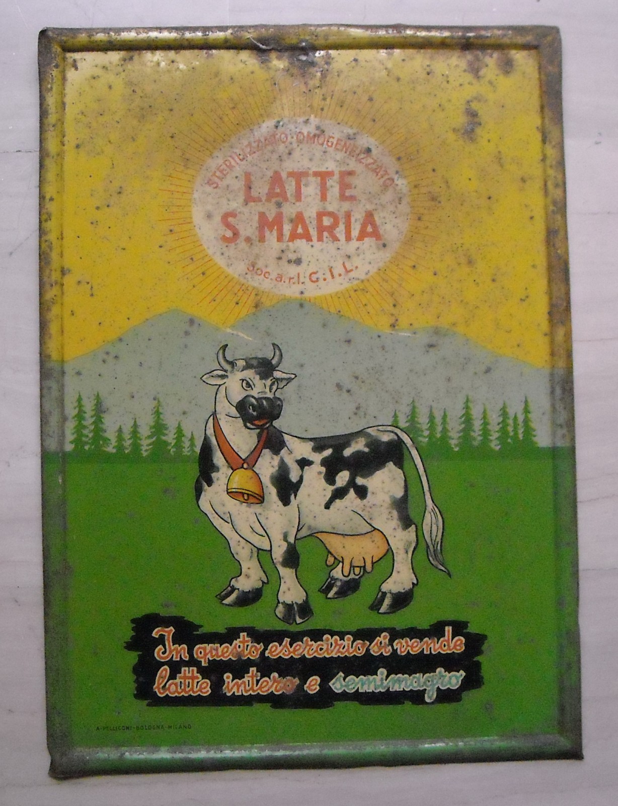 Caseificio Latte S. Maria: Targa Pubblicitaria In Latta, Edizione Pelliconi, Bologna