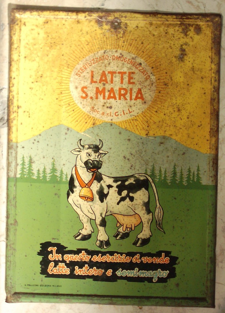 Caseificio Latte S. Maria: Targa Pubblicitaria In Latta, Edizione Pelliconi, Bologna