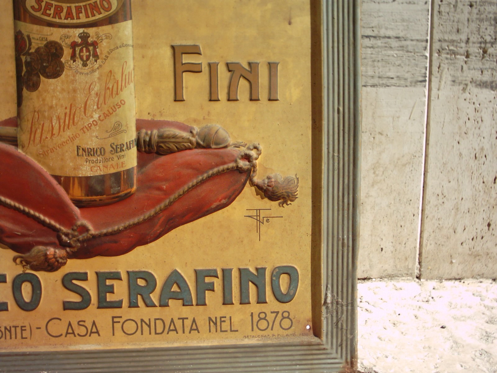 Enologia: Serafino Passito   Grande Targa Pubblicitaria In Latta, Canale