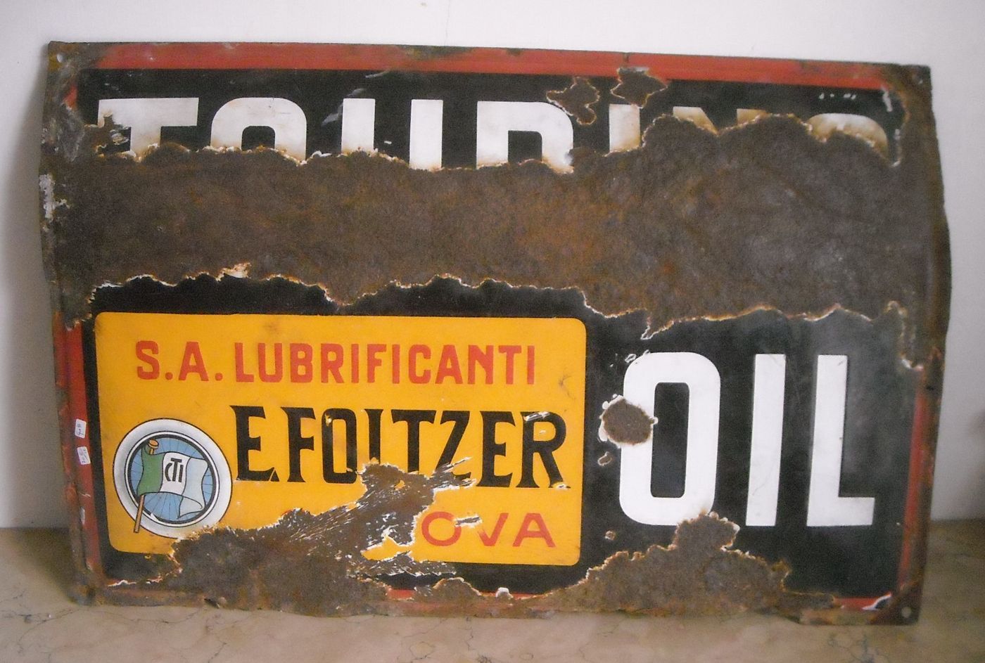 Motori, Olio Lubrificanti Touring Oil Foltzer Genova: Storica Targa Pubblicitaria