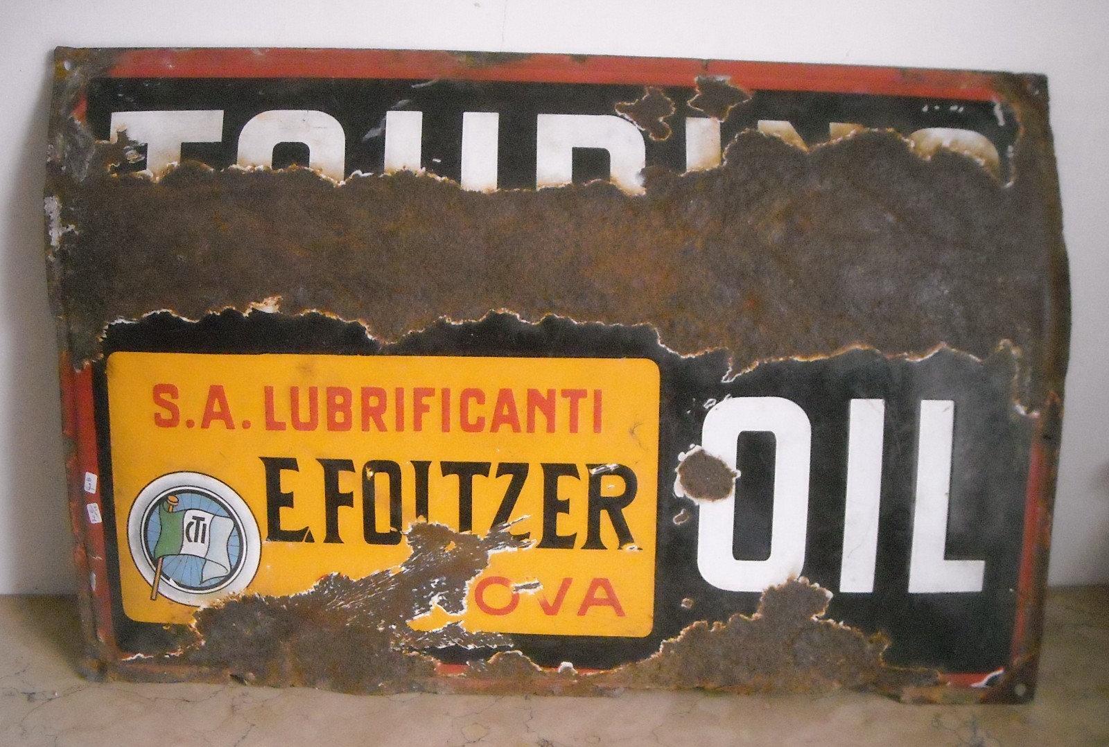 Motori, Olio Lubrificanti Touring Oil Foltzer Genova: Storica Targa Pubblicitaria