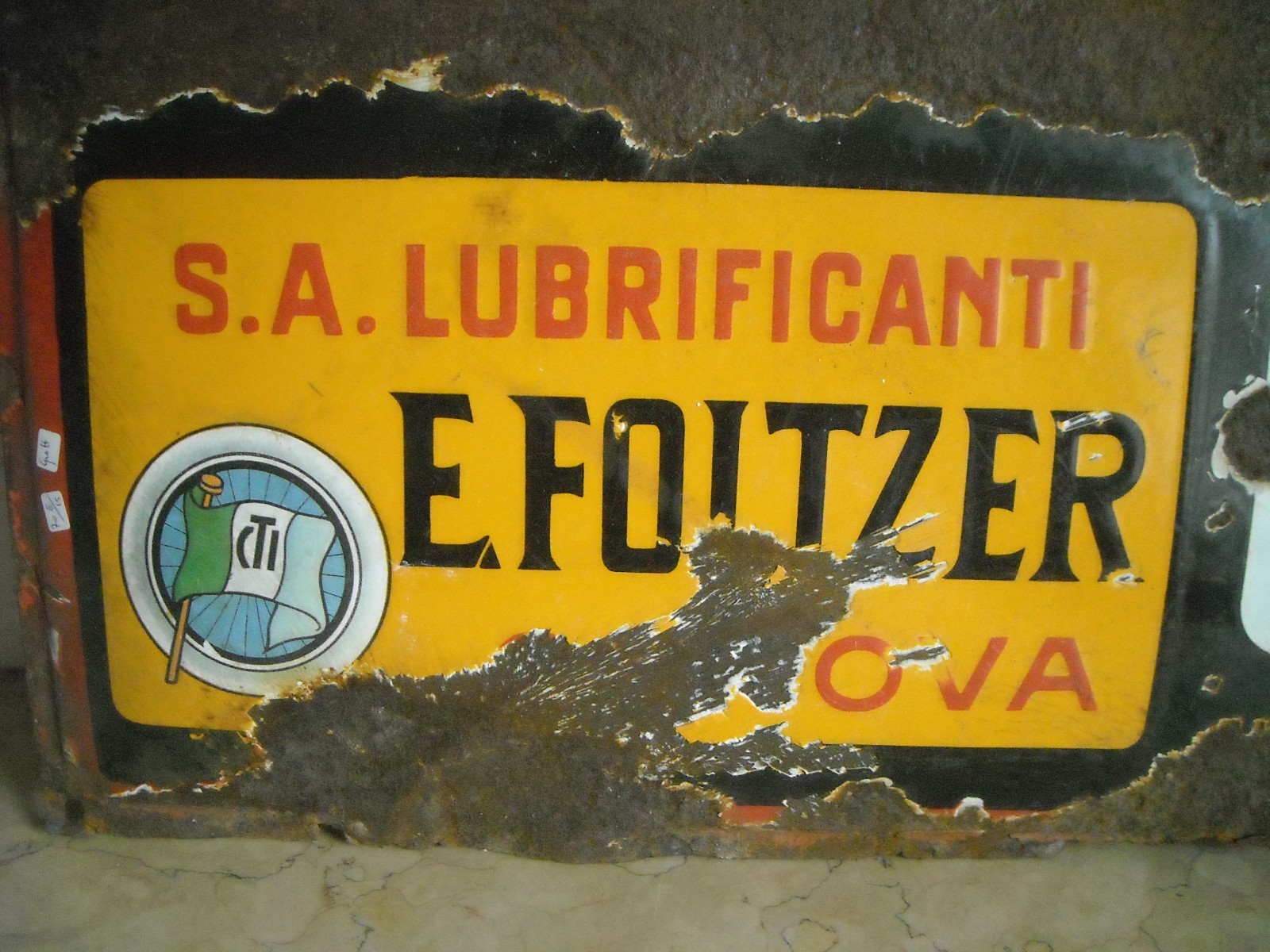 Motori, Olio Lubrificanti Touring Oil Foltzer Genova: Storica Targa Pubblicitaria
