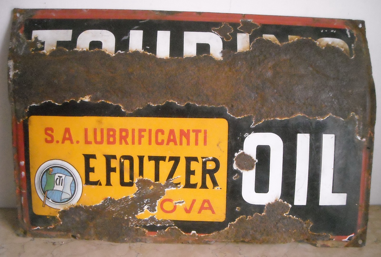 Motori, Olio Lubrificanti Touring Oil Foltzer Genova: Storica Targa Pubblicitaria