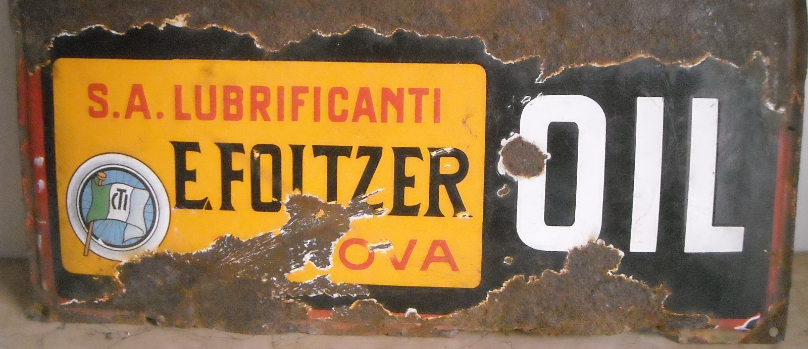 Motori, Olio Lubrificanti Touring Oil Foltzer Genova: Storica Targa Pubblicitaria