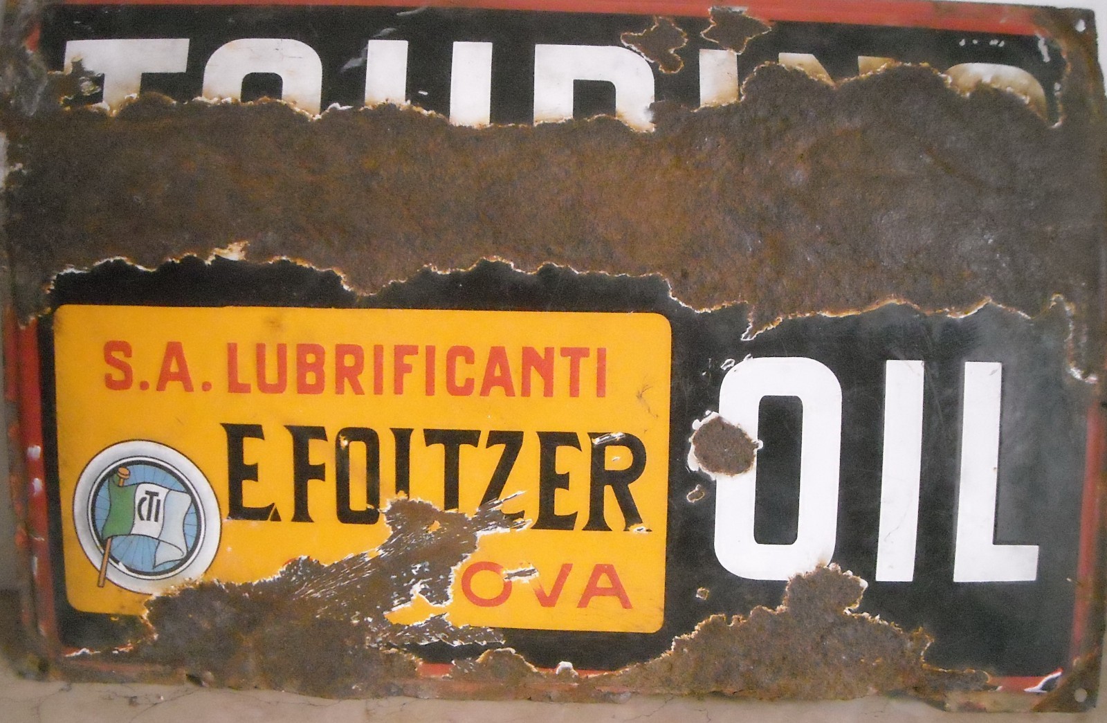 Motori, Olio Lubrificanti Touring Oil Foltzer Genova: Storica Targa Pubblicitaria