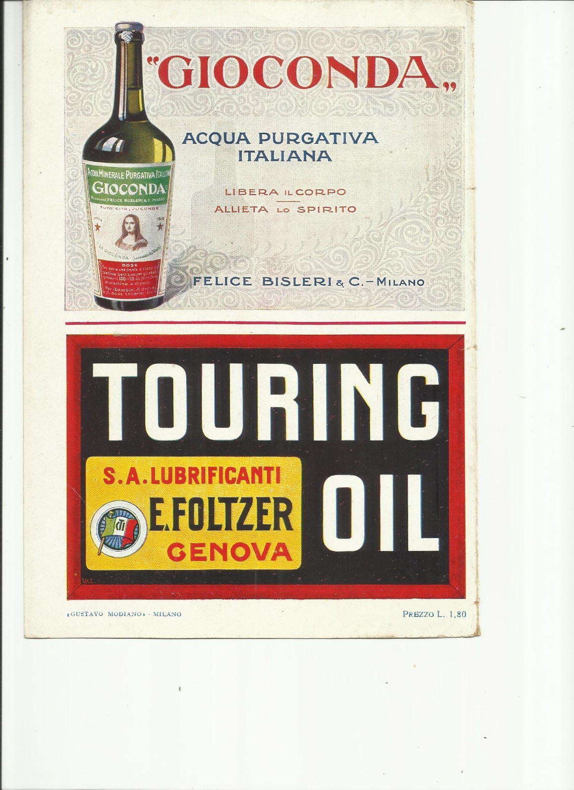 Motori, Olio Lubrificanti Touring Oil Foltzer Genova: Storica Targa Pubblicitaria
