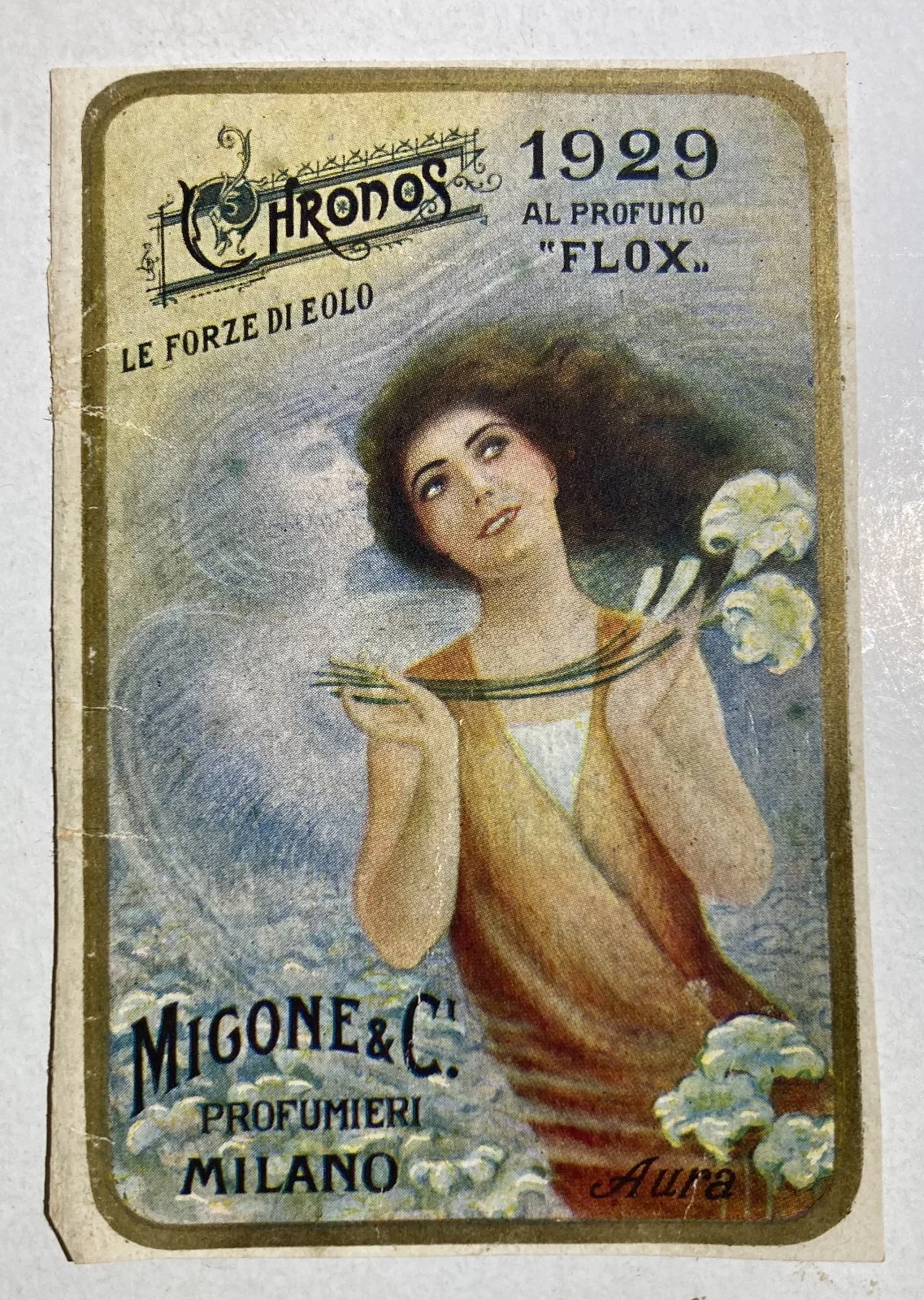Profumeria Migone: Allegoria dell'Aura e di Eolo, Stampa Pubblicitaria (1929)