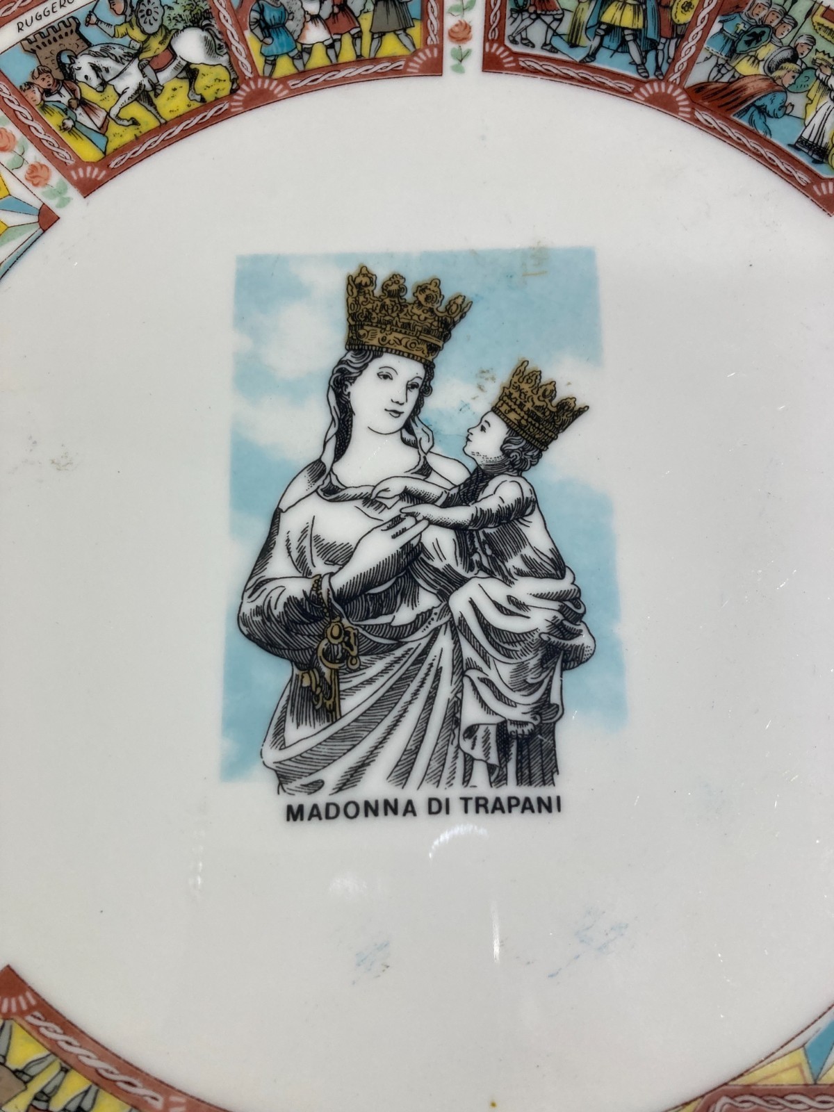 Sicilia: Piatto Pubblicitario Devozionale, Madonna Di Trapani E Re Ruggero