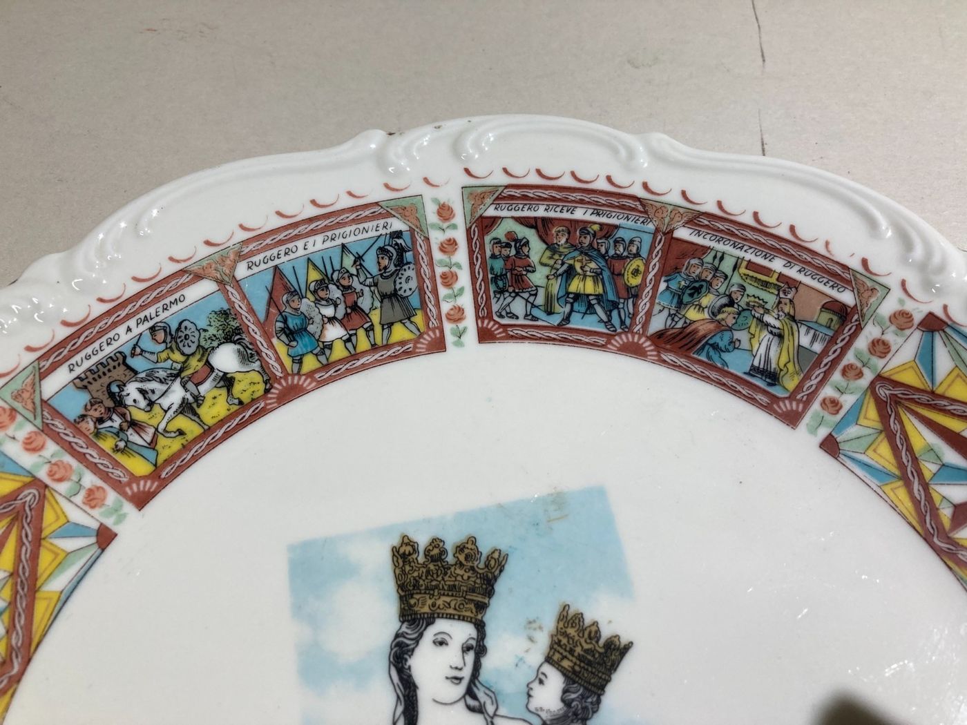 Sicilia: Piatto Pubblicitario Devozionale, Madonna Di Trapani E Re Ruggero