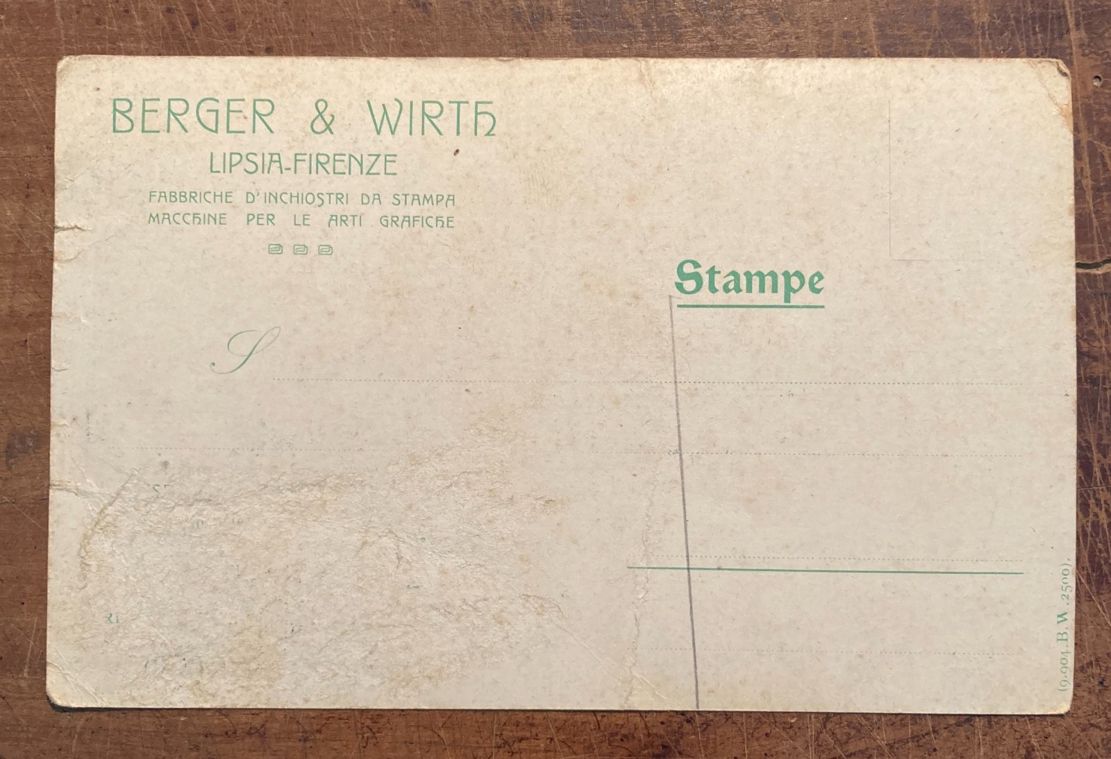 Tipografia, Inchiostri, Firenze, Lipsia: Berger & Wirth   Antica Cartolina, Militaria