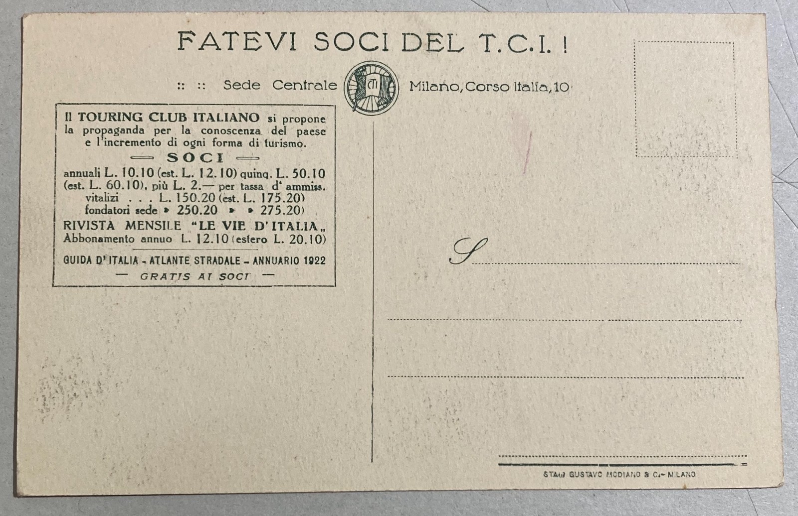 Milano   Antica Veduta Architettonica   Palazzo Del T.C.I.   Cartolina Da Collezione