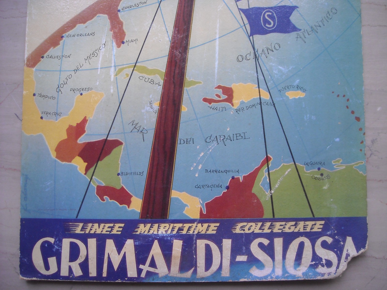 Linee Marittime Grimaldi   Siosa. Cartello Pubblicitario Per Navigazione Ed Emigrazione