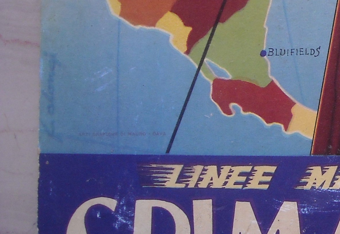 Linee Marittime Grimaldi   Siosa. Cartello Pubblicitario Per Navigazione Ed Emigrazione