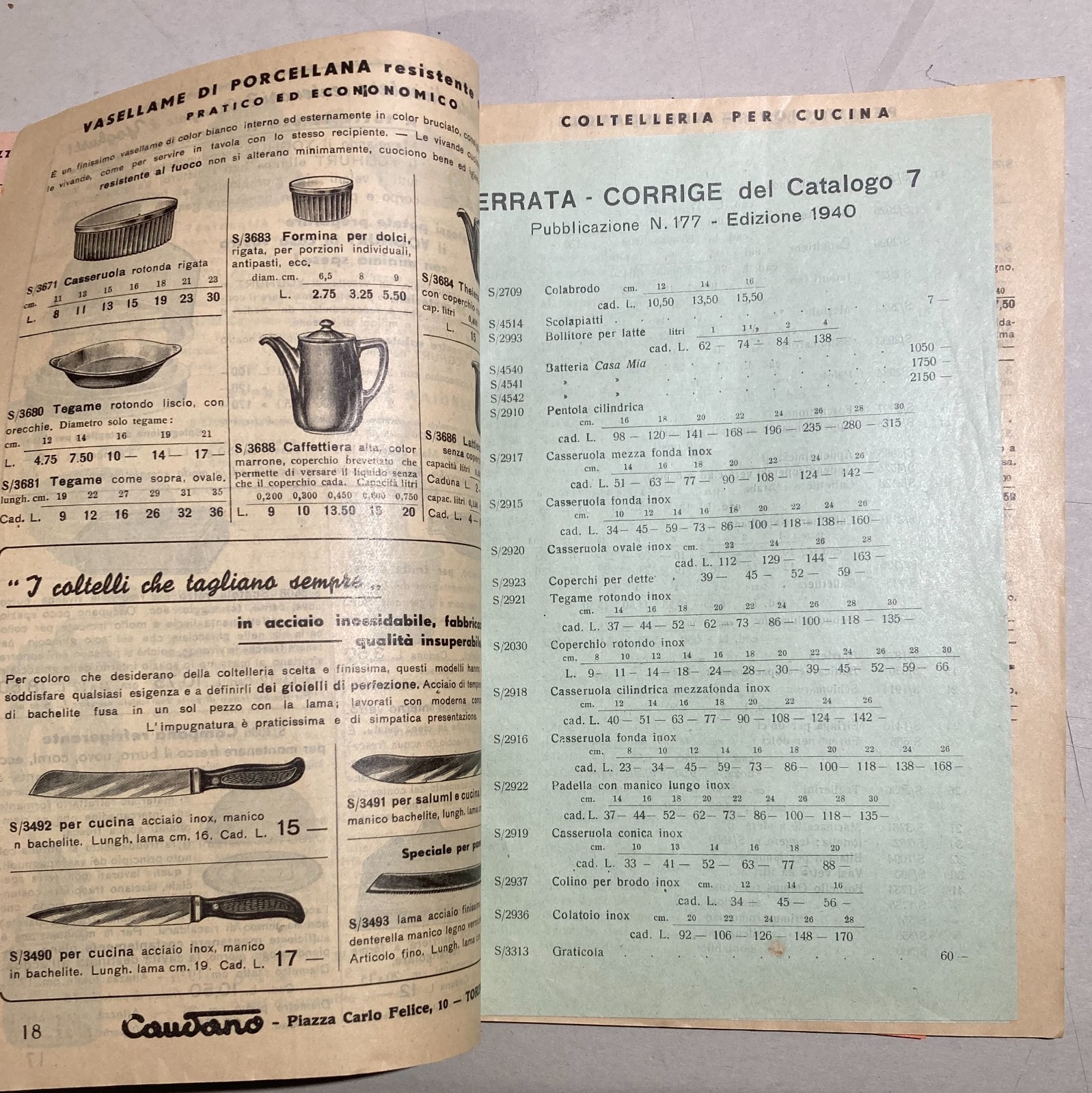 Caudano   Catalogo Illustrato E Prezzato   Articoli Vari Casalinghi   1940