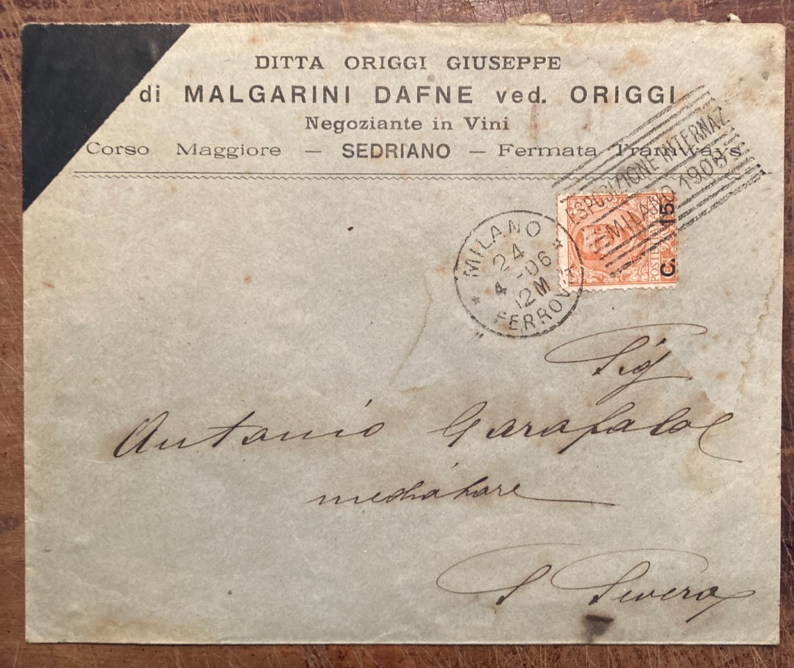 Milano, Sedriano, Puglia: Enologia E Vini Malgarini Origgi, Filatelia, 1906
