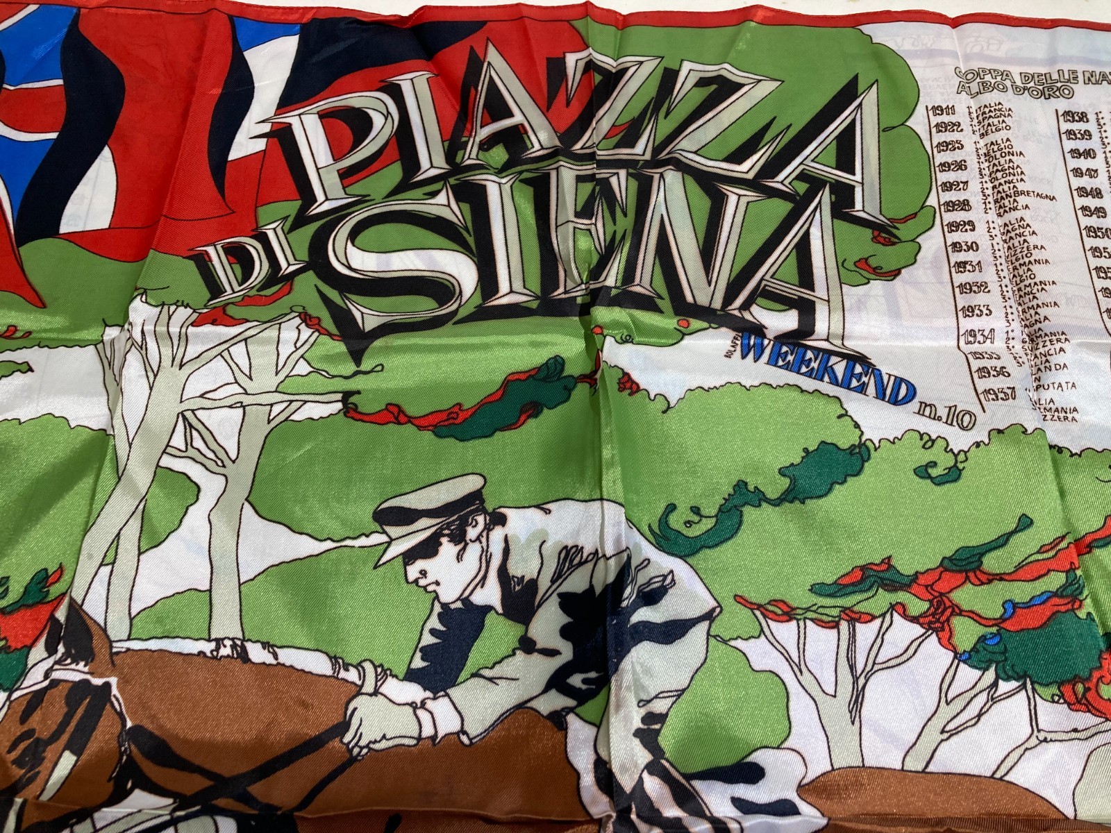 Equitazione, Cavalli E Palio Di Siena. Tessuto Pubblicitario Illustrato Da Rostagno