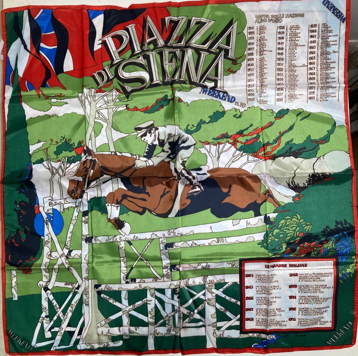 Equitazione, Cavalli E Palio Di Siena. Tessuto Pubblicitario Illustrato Da Rostagno
