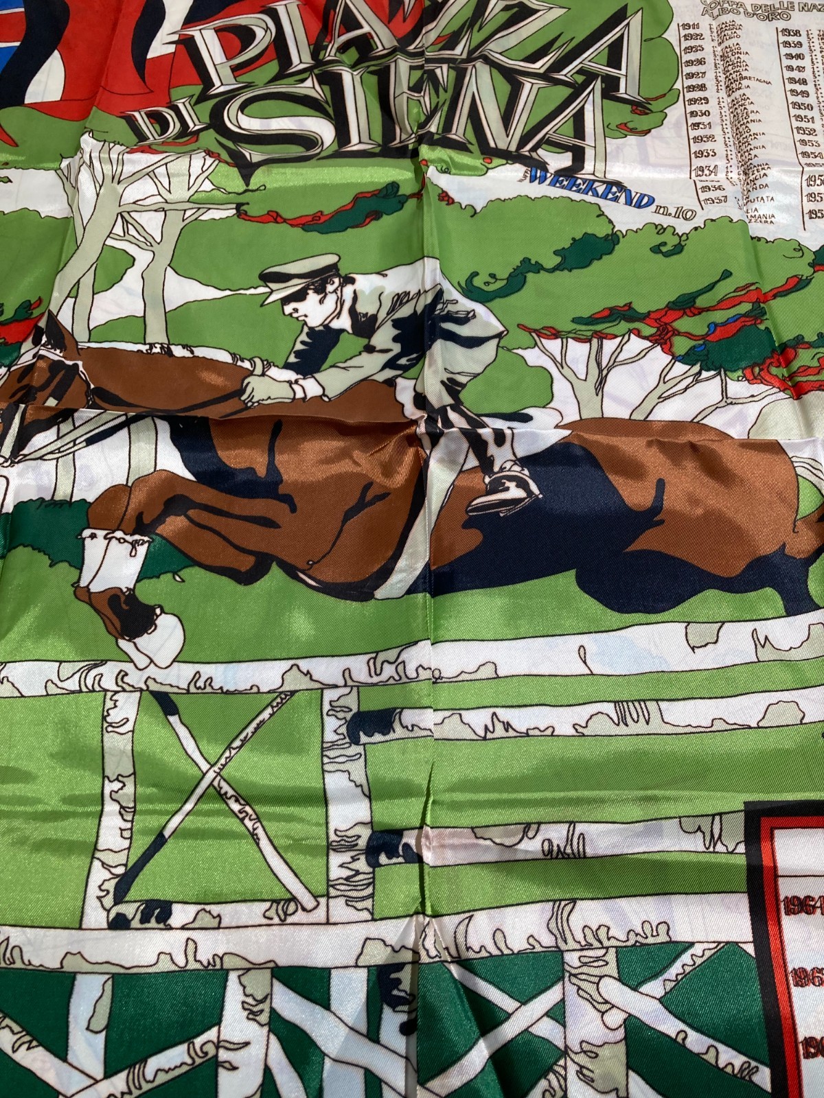 Equitazione, Cavalli E Palio Di Siena. Tessuto Pubblicitario Illustrato Da Rostagno