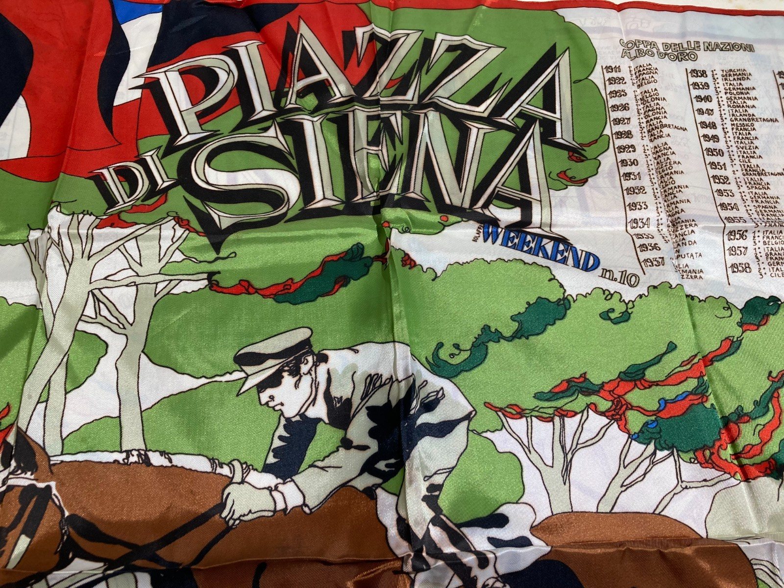 Equitazione, Cavalli E Palio Di Siena. Tessuto Pubblicitario Illustrato Da Rostagno