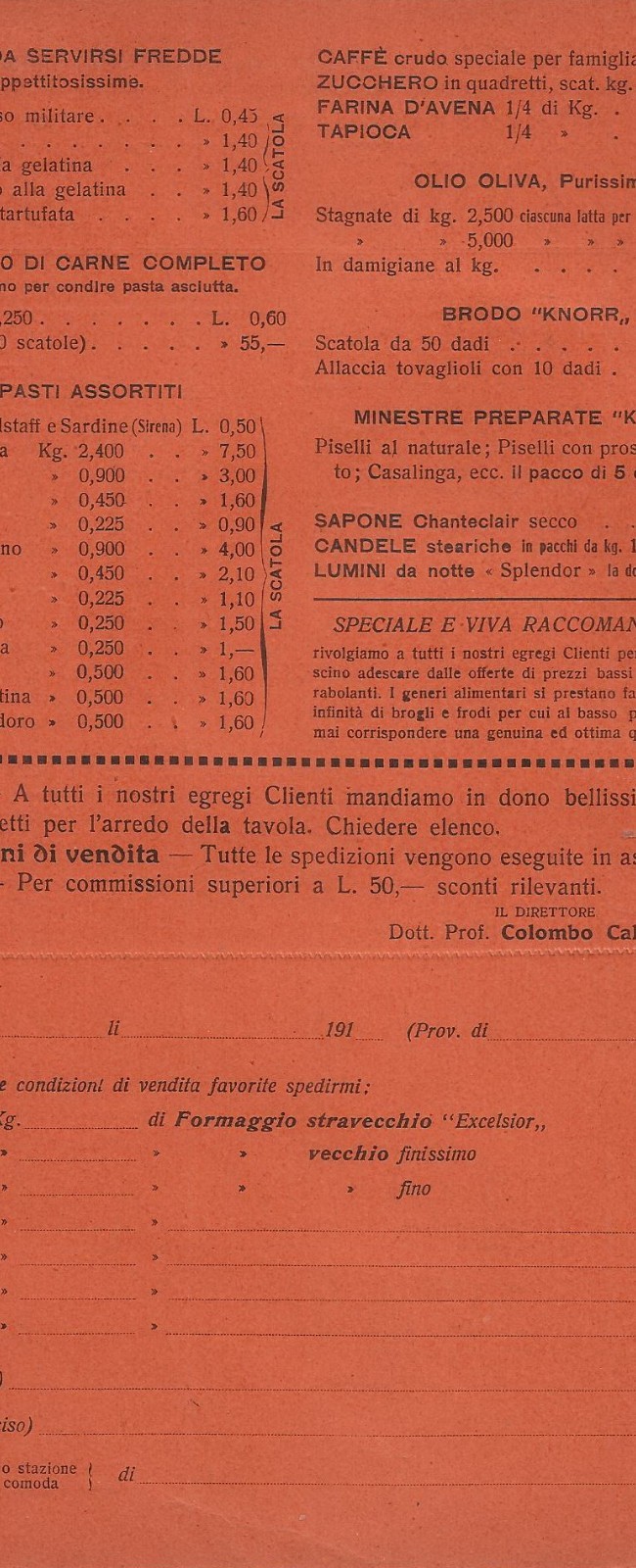 Listino Pubblicitario d'Epoca L'Alimentare Parma: Salumi, Formaggi E Gastronomia