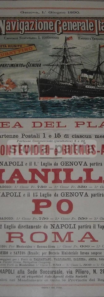 Genova, Napoli, Ngi Navigazione, Emigrazione In America, Plata, Manila, 1890
