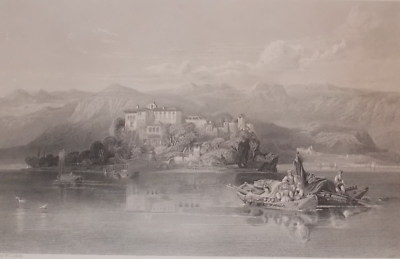 Lago Di Garda: Veduta Con Isola Lecchi E Pescatori. Incisione Di J. Sands Da Leicht