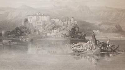 Lago Di Garda: Veduta Con Isola Lecchi E Pescatori. Incisione Di J. Sands Da Leicht