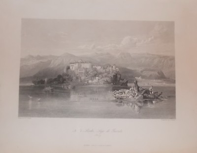 Lago Di Garda: Veduta Con Isola Lecchi E Pescatori. Incisione Di J. Sands Da Leicht
