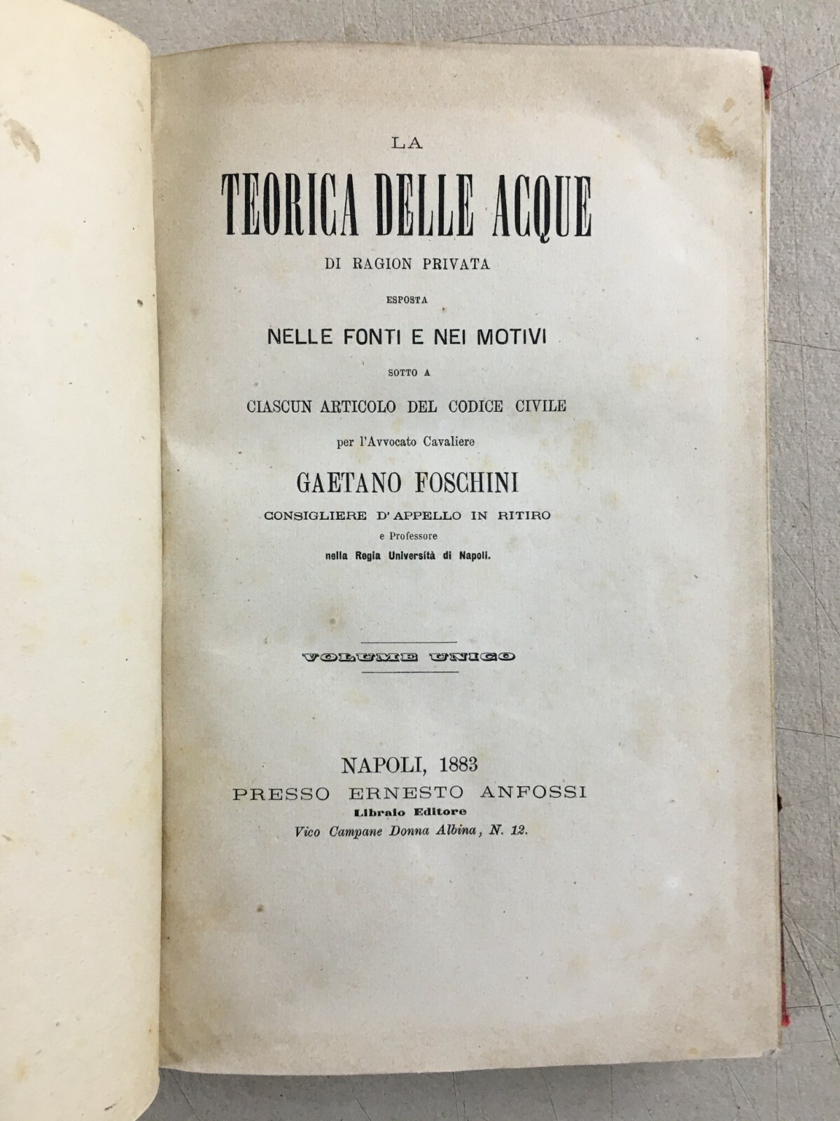 La Teorica Delle Acque Di Ragion Privata   Gaetano Foschini, 1883