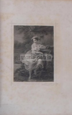 Arte: W. Baumann, André. Antica Incisione Di Giovane Donna Presso Un Ruscello, 1859