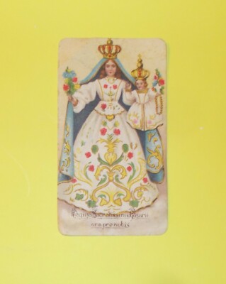 Stampa Popolare Devozionale: Madonna Del Rosario, Santino Policromo Con Preghiera