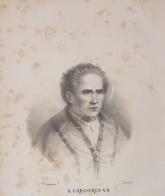 Papato: Ritratto Di San Gregorio VII. Litografia Originale Della Litografia Pompejana, Napoli, Circa 1870