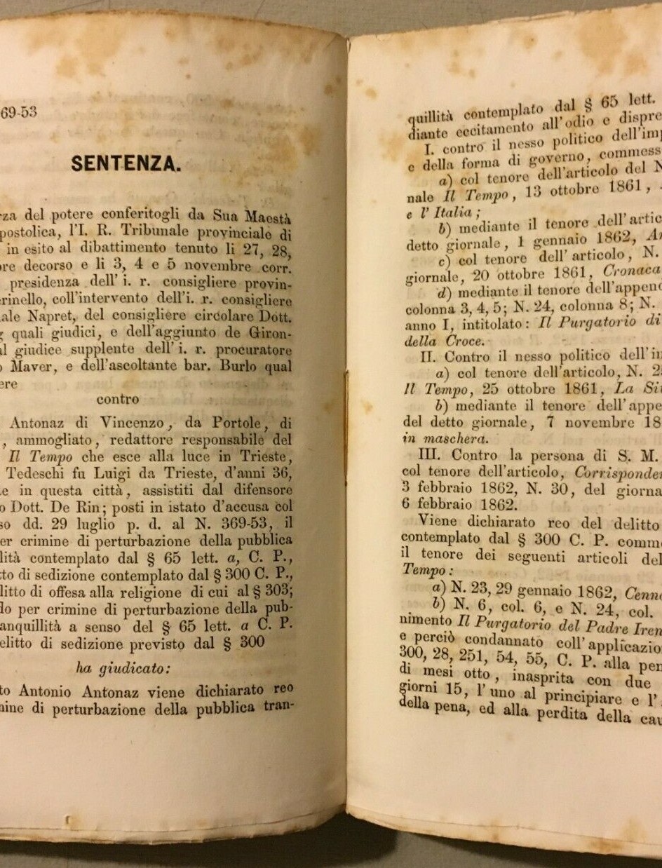 Processo Del Giornale Il Tempo Di Trieste: Risorgimento, Libertà Di Stampa E Cronache Del 1863