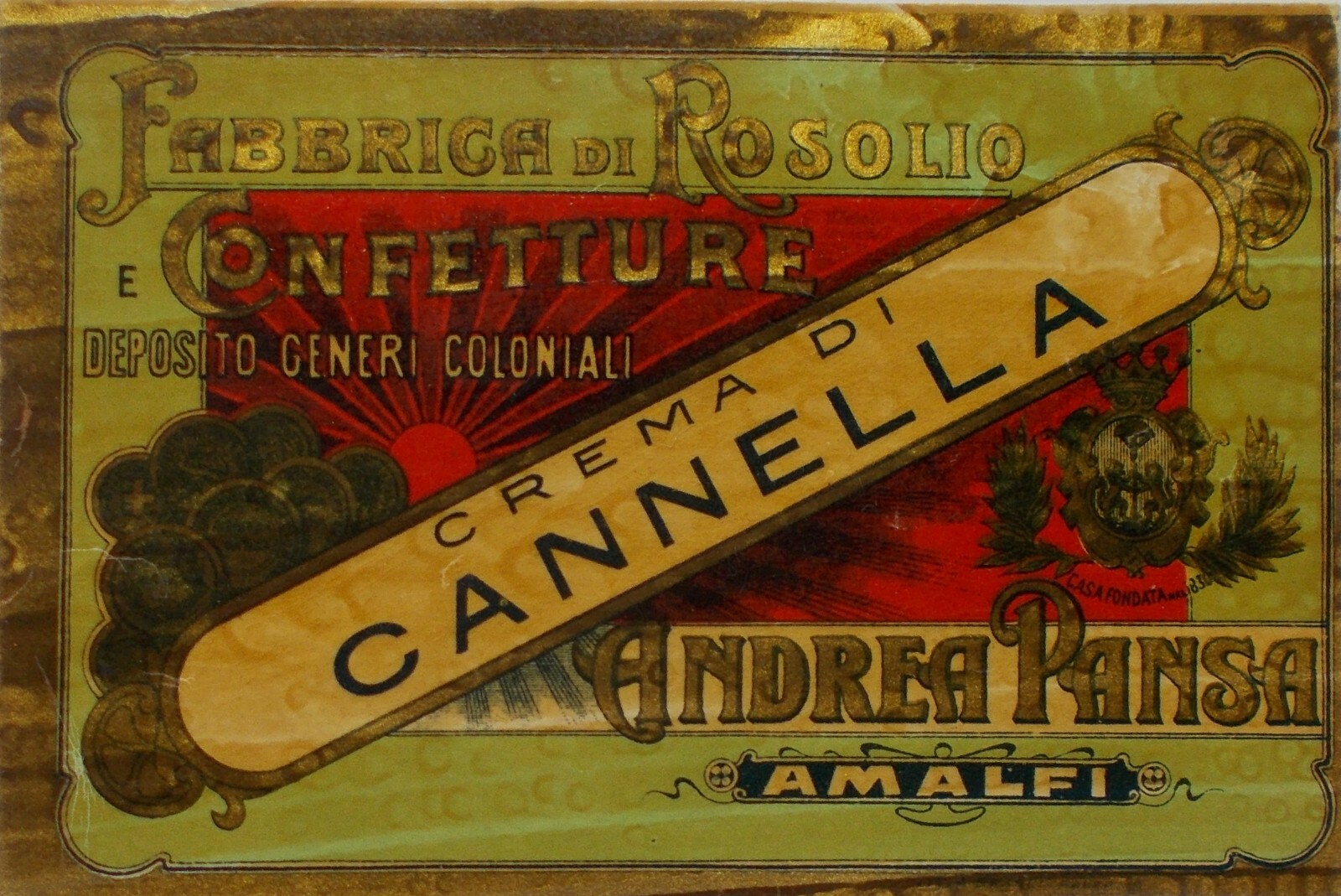 Campania, Amalfi: Etichetta Pubblicitaria d'Epoca Della Distilleria Pansa