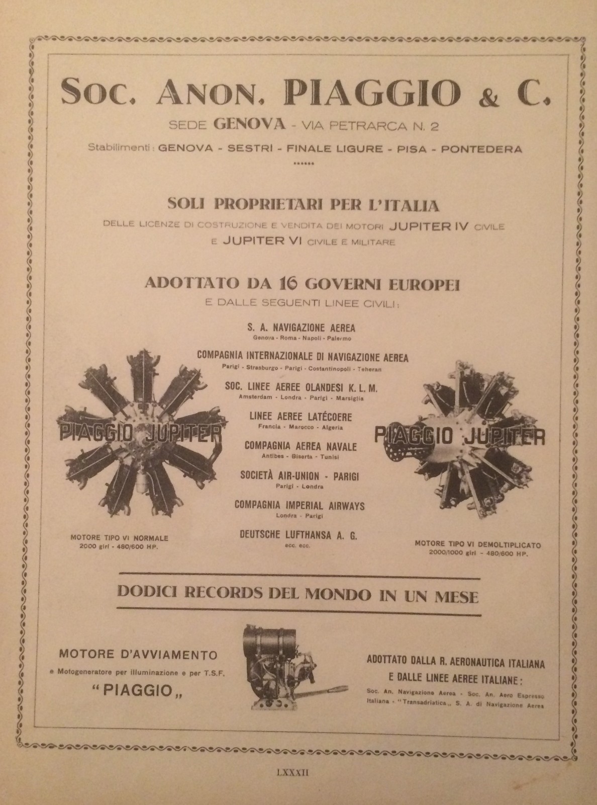 Aeronautica, Aerei, Benzina Lampo, Genova, Motori Piaggio, Grafica Di Negrin
