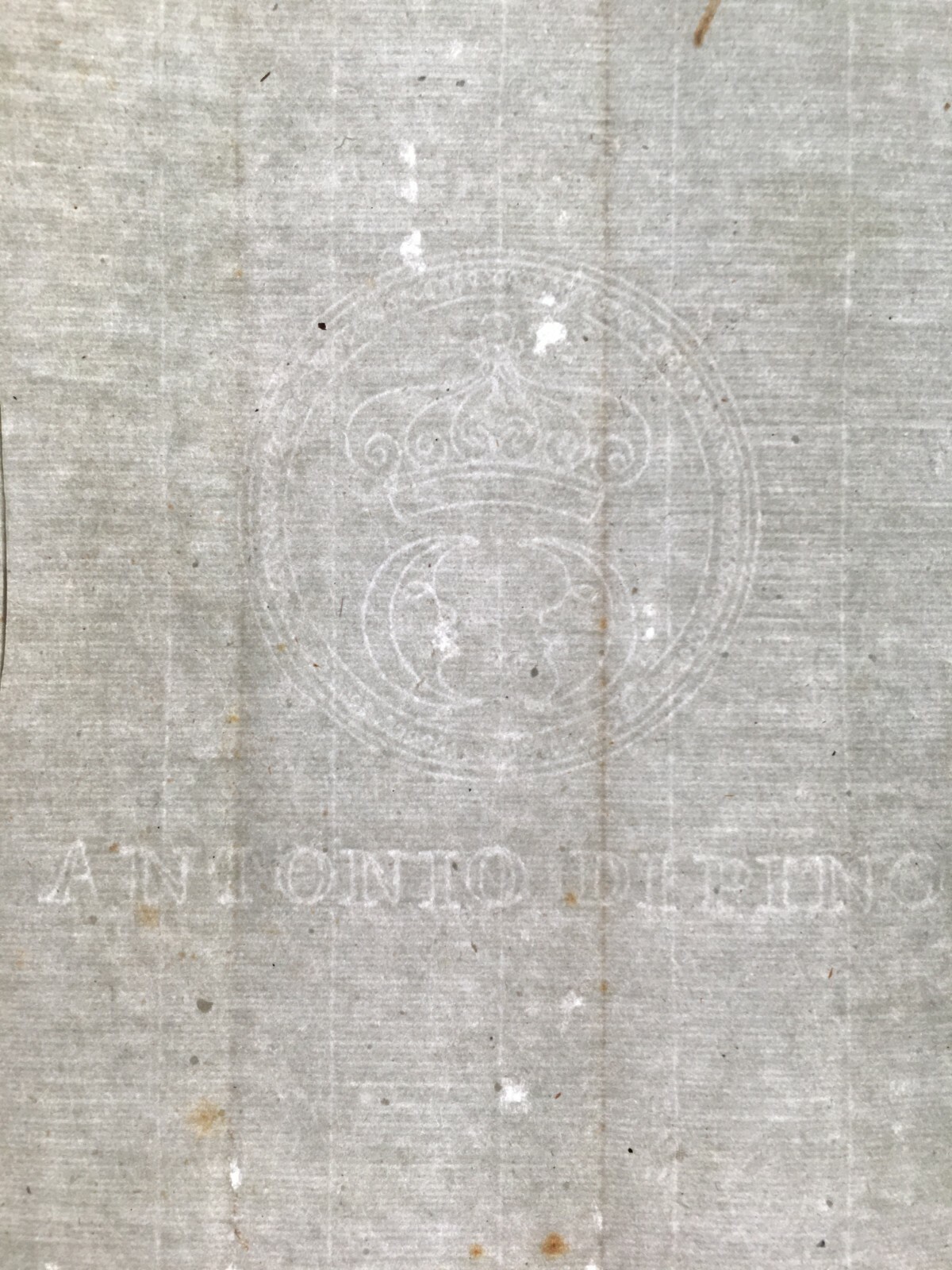 Collezionismo Cartaceo: Antica Carta Filigranata Di Pino   Araldica, Luna, Corona