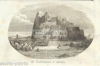 Campania, Ischia, Castello: Veduta Paesaggistica Dell'800, Segoni, Antica Acquaforte