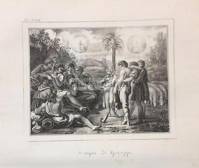 Antica Stampa Popolare Napoletana: Lito Wenzel, Scena Biblica, Sogno Di Giuseppe