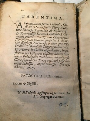 Puglia, Martina Franca, S. Martino Vescovo, Antica Edizione Devozionale, 1715