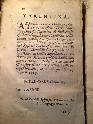 Puglia, Martina Franca, S. Martino Vescovo, Antica Edizione Devozionale, 1715