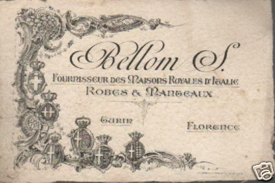 Bellom S. Biglietto Da Visita Pubblicitario, Moda E Araldica (Torino, Firenze)