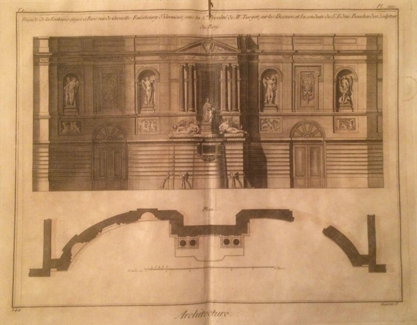 Architettura Francia: Fontana Monumentale Di Bouchardon, Incisione Di Guidotti, XVIII Secolo