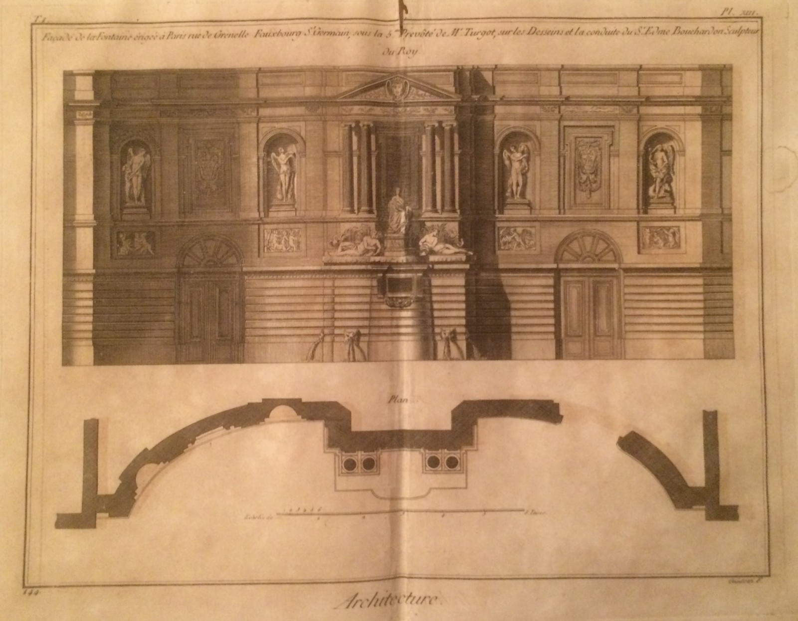 Architettura Francia: Fontana Monumentale Di Bouchardon, Incisione Di Guidotti, XVIII Secolo