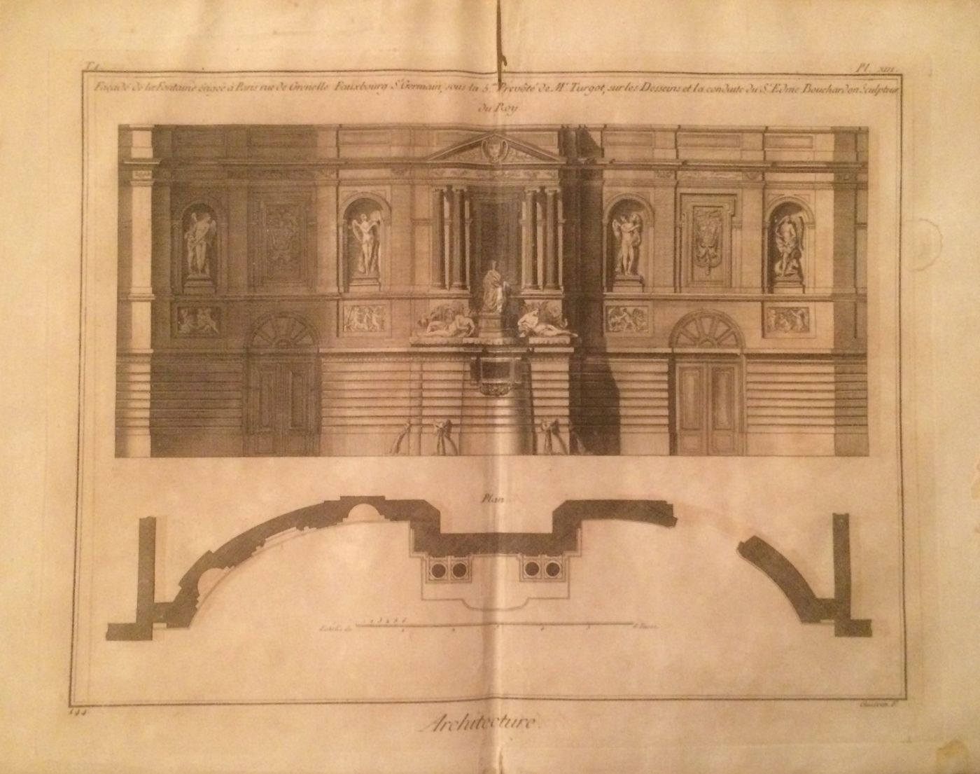 Architettura Francia: Fontana Monumentale Di Bouchardon, Incisione Di Guidotti, XVIII Secolo